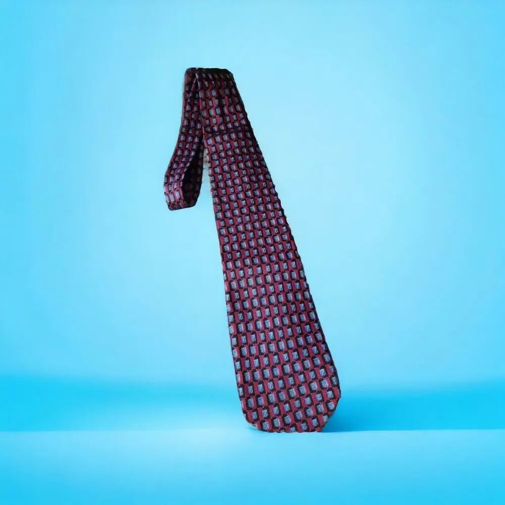 MENS‎ HUGO BOSS TIE 100% SILK MADE IN ITALY BRICK RED BLACK BLUE